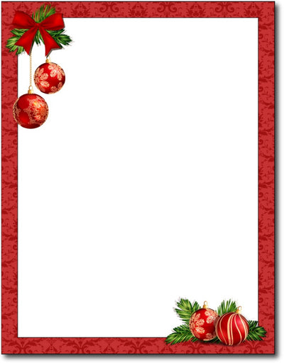 Red Christmas Bulbs Stationery Paper, measure(8 1/2" x 11"), compatible with inkjet and laser