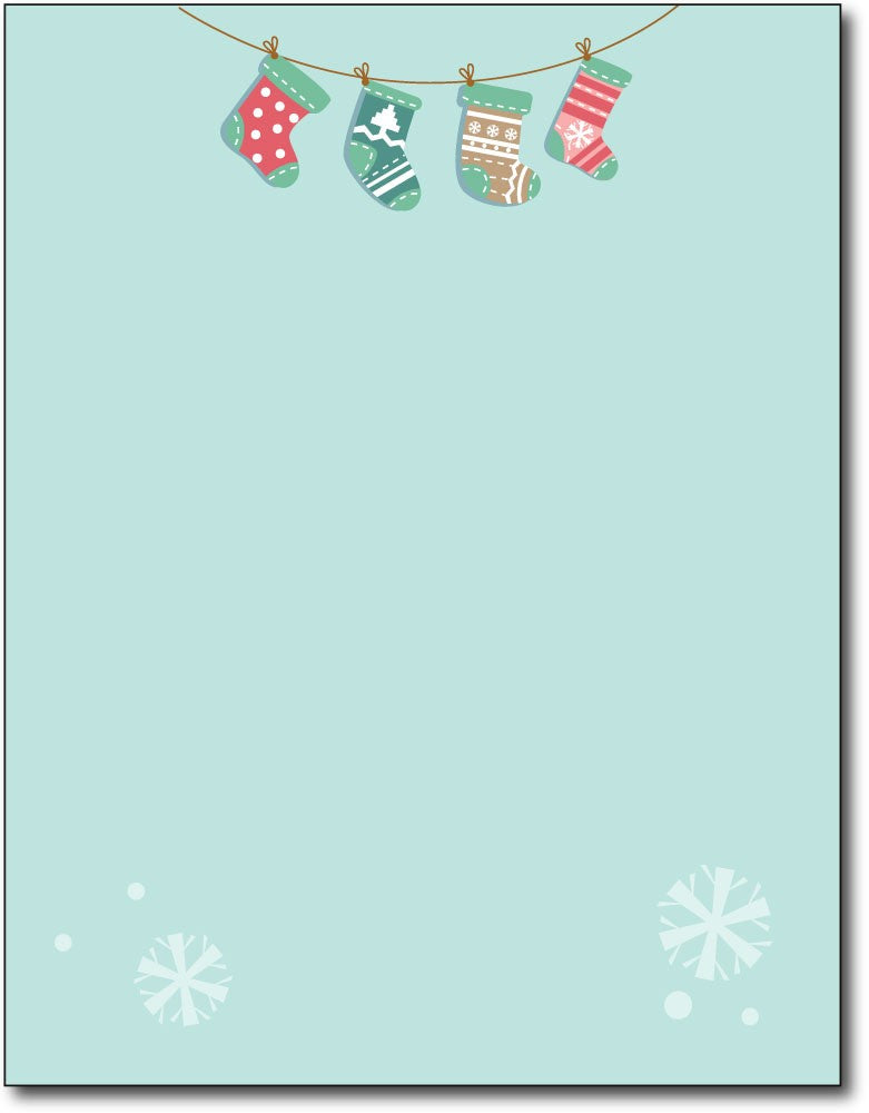 Holiday Stockings Christmas stationery Paper letterhead , measures 8 1/2" x 11", compatible with inkjet and laser