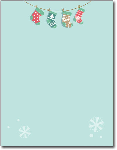 Holiday Stockings Christmas stationery Paper letterhead , measures 8 1/2" x 11", compatible with inkjet and laser