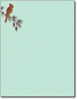 Cardinal on branch Christmas stationery Paper letterhead , measures 8 1/2" x 11", compatible with inkjet and laser