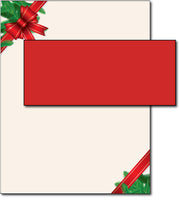 Red Christmas Bow Holiday Letterhead & Envelopes
