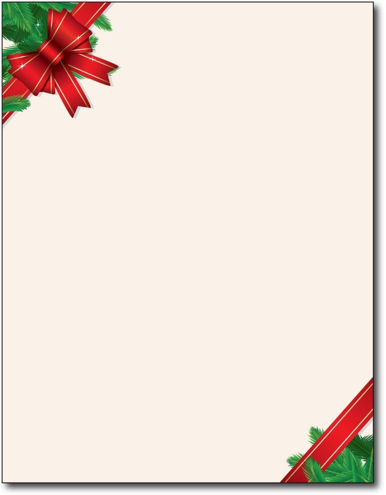 red christmas bow Christmas stationery Paper letterhead , measures 8 1/2" x 11", compatible with inkjet and laser