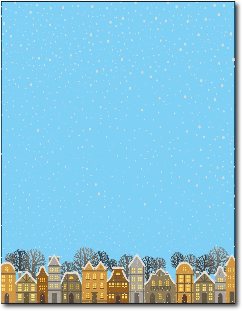 winter night in the city christmas stationery Paper letterhead , measures 8 1/2" x 11", compatible with inkjet and laser