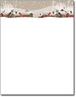 snowy winter village christmas stationery Paper letterhead , measures 8 1/2" x 11", compatible with inkjet and laser