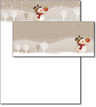 Snowman Present Holiday Letterhead & Envelopes