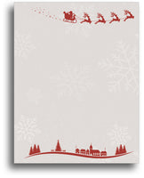 Christmas Stationery - Santa & Reindeer Over Town