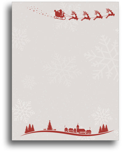 Christmas Stationery - Santa & Reindeer Over Town