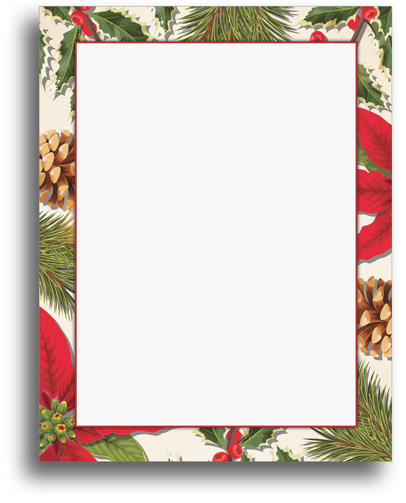 Poinsettia Border Holiday Stationery Paper