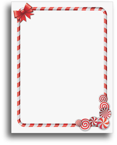 Candy Cane Border Holiday Stationery Paper - 80 Letterhead Sheets