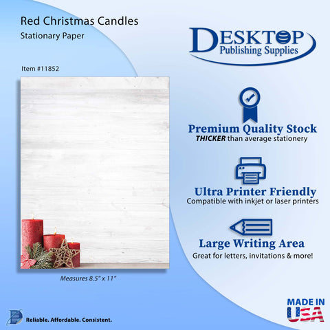 Red Christmas Candle - Holiday Letterhead - 70lb Text