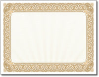 28lb Gold Border Certificates measure 8 1/2" x 11", comaptible with inkjet, laser, and copier.
