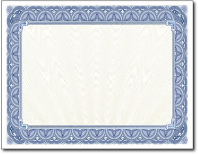 65lb Blue Border Certificates measure 8 1/2" x 11", comaptible with inkjet, laser, and copier.