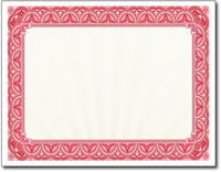 65lb Red Border Certificates measure 8 1/2" x 11", comaptible with inkjet, laser, and copier.