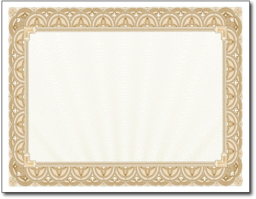 65lb Gold Border Certificates measure 8 1/2" x 11", comaptible with inkjet, laser, and copier.