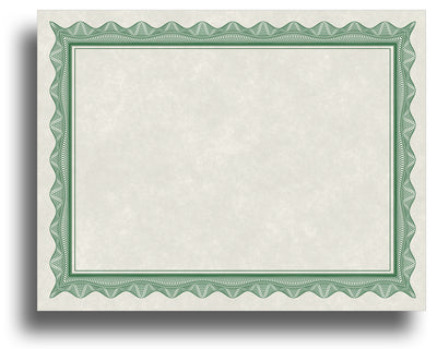Blank Certificates - 80lb Text | Green Border (Parchment)