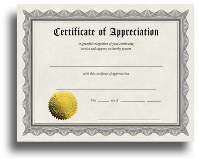 Award Certificates With Gold Foil Seal (Appreciation)