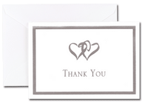 Silver Double Hearts Thank You Cards, measure(5.5" x 7.75")