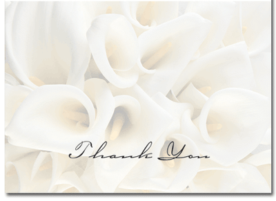 100lb White Calla Lilies Thank You Note Cards envelopes, measure ( 4.875" x 3.375")