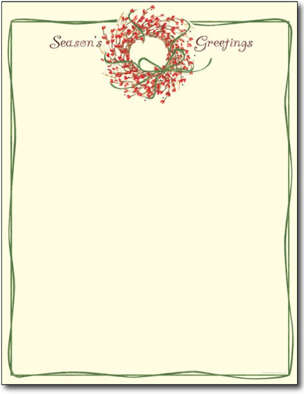 60lb Seasons Greetings Wreath Letterhead Sheets, , measure (8.5 X 11) , compatible with inkjet and laser