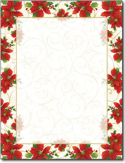 60 LB Poinsettia Swirl Letterhead, measure(8.5 X 11), compatible with copier, inkjet and laser, matte both sides