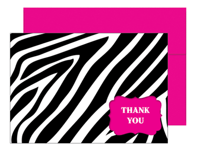 Thank You Note Card, Black & White Zebra - 10 Sets