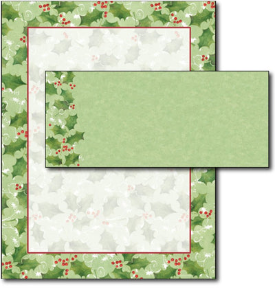 Jolly Holly Letterhead & Envelopes -  40 Sets, compatible with inkjet and laser