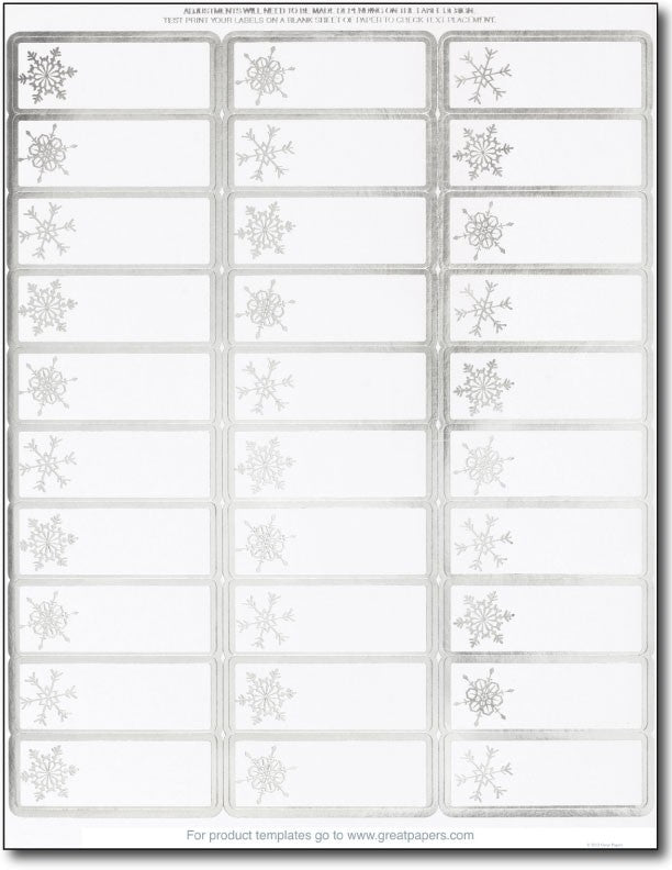 Silver Foil Snowflakes address labels for envelopes