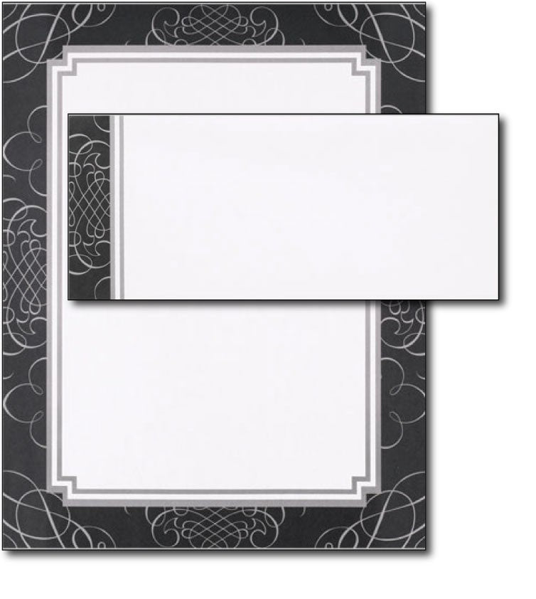 black & white formal wedding anniversary party letterhead stationery paper sheets envelopes set combo 