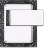 black & white formal wedding anniversary party letterhead stationery paper sheets envelopes set combo 