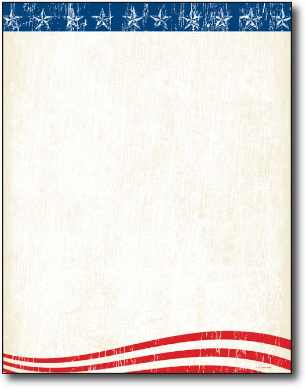 Faded Glory Letterhead Paper featuring an american flag design