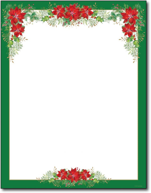 50lb Poinsettia Valance Letterhead Sheets, measure (8 1/2" x 11") , compatible with copier and laser