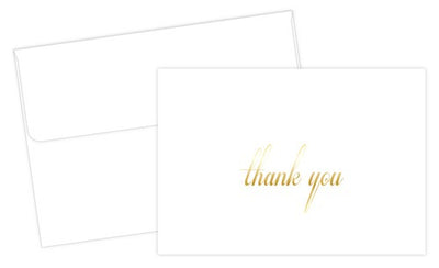 Simple Gold Foil Thank You Cards featuring an elegant gold foil lettered cover