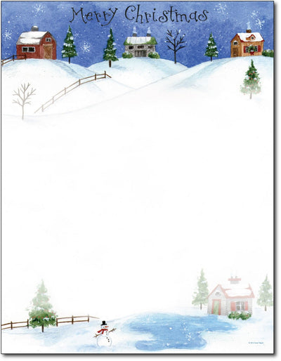 50lb Folk  Art Village Holiday Stationery, measure(8 1/2" x 11"), compatible with inkjet and laser