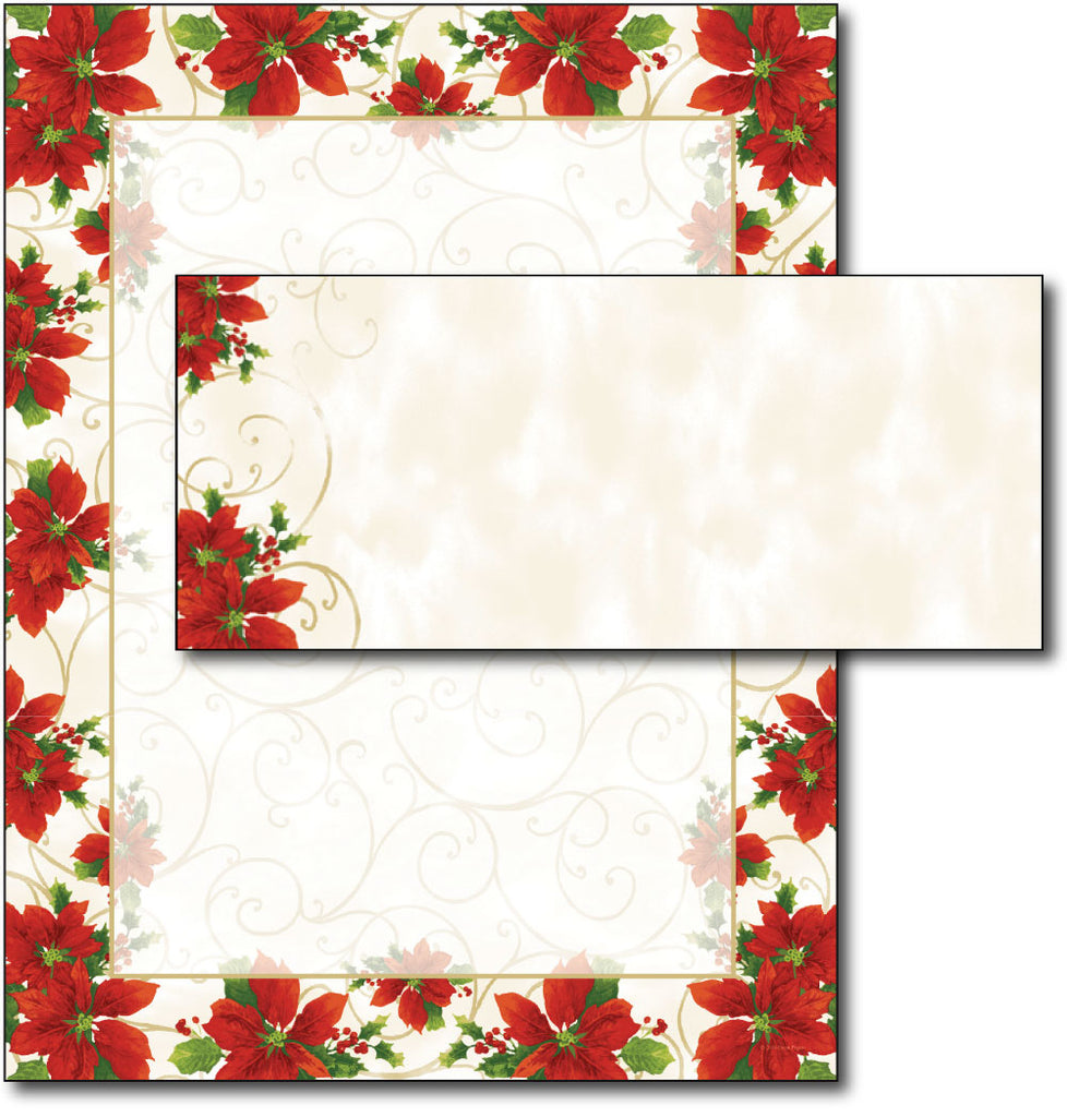 Poinsettia Swirl Letterhead & Envelopes