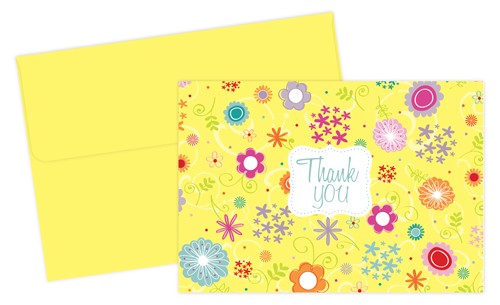 Spring Flowers Thank You Note Cards & Envelopes Set