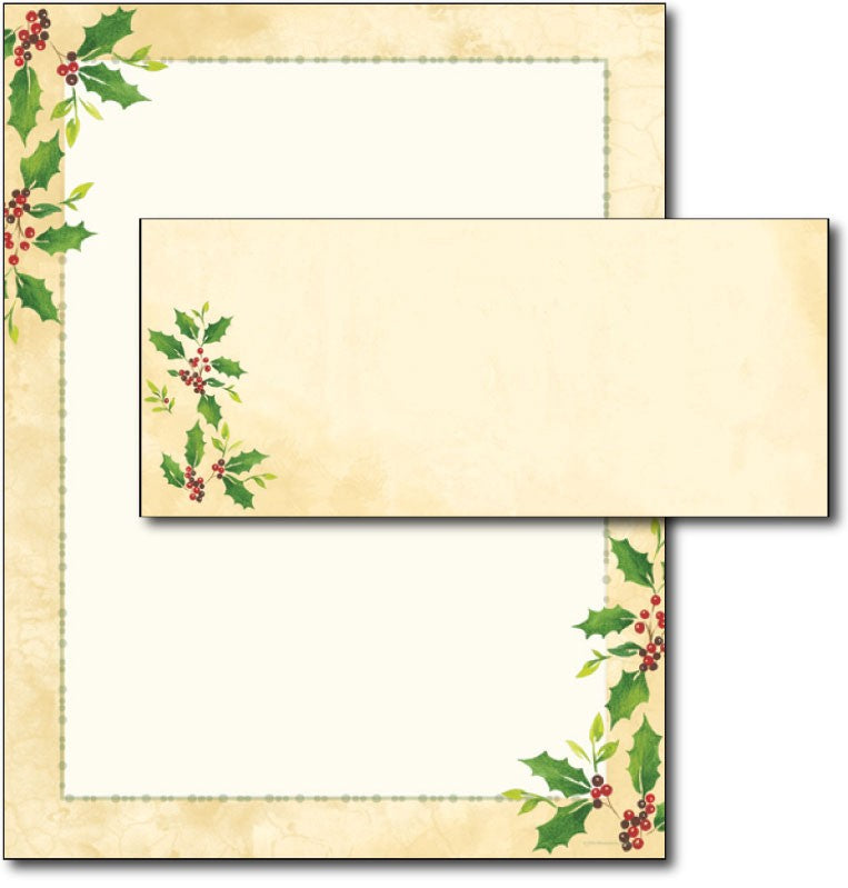 Falling Holly Letterhead & Envelopes - 40 Sets, Inkjet and Laser Printer Compatible