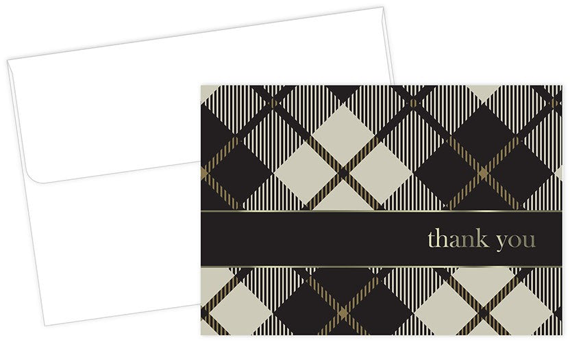 Black Plaid Thank You Cards - 24 Cards