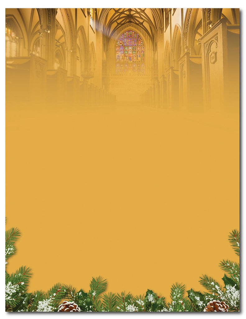 50lb Christmas Cathedral Letterhead, measure(8 1/2" x 11"), compatible with inkjet and laser