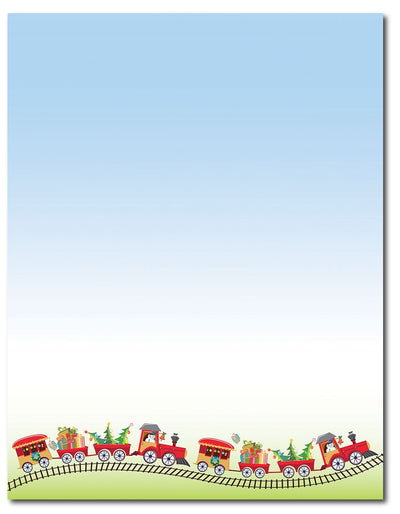 50lb Holiday Train Letterhead, measure(8 1/2" x 11"), compatible with inkjet and laser