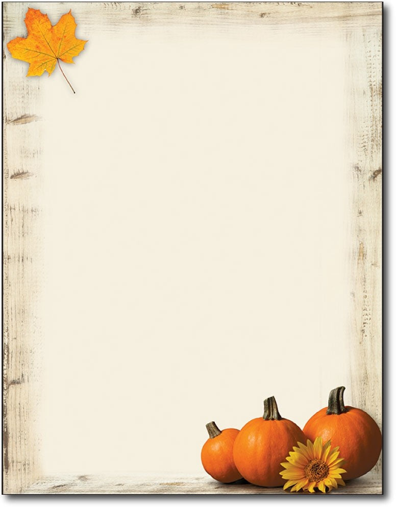 50lb Pumpkin Sunflower Fall Autumn Letterhead, measure(8 1/2" x 11"), compatible with inkjet and laser