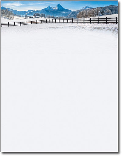 mountain winter snowy hill field christmas holiday paper Letterhead, measure(8 1/2" x 11"), compatible with inkjet and laser