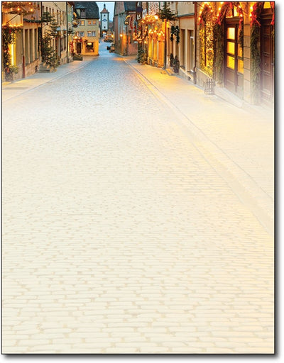 street cobblestone christmas holiday paper Letterhead, measure(8 1/2" x 11"), compatible with inkjet and laser