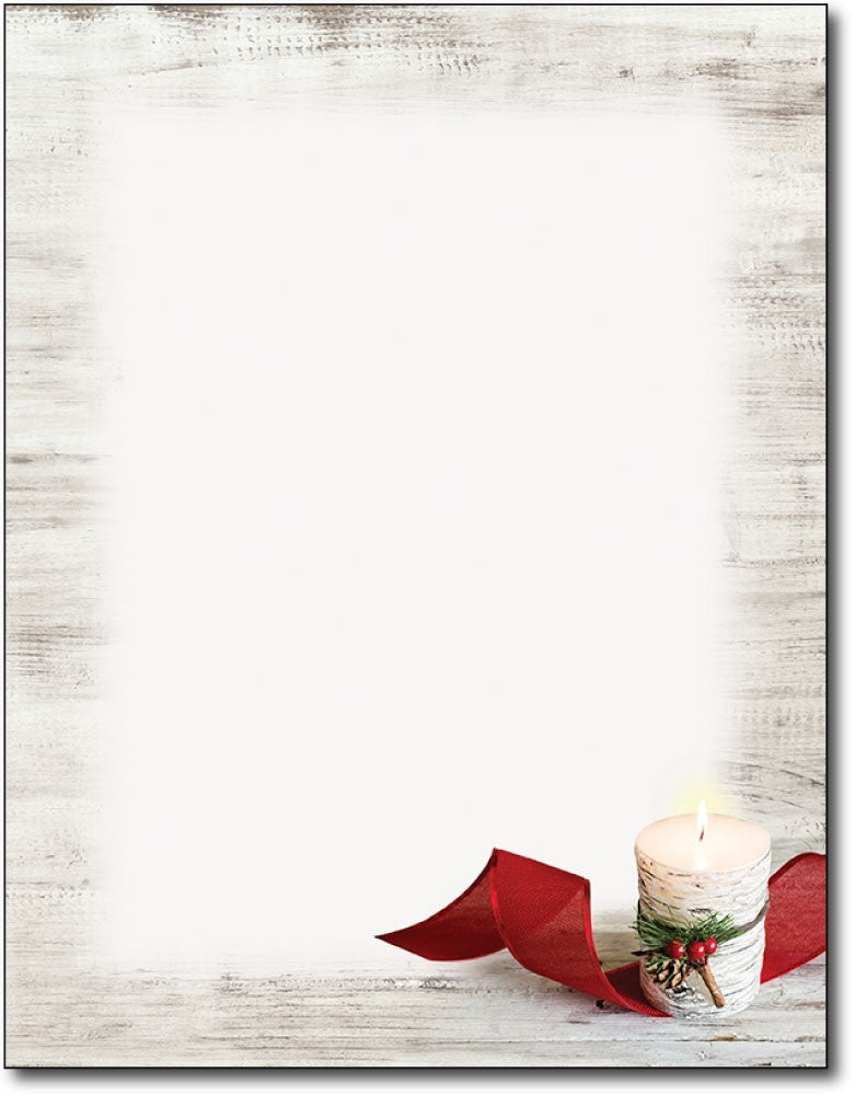 candle lit red ribbon  christmas holiday paper Letterhead, measure(8 1/2" x 11"), compatible with inkjet and laser