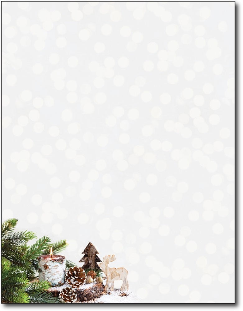 pine branch wood candle christmas holiday paper Letterhead, measure(8 1/2" x 11"), compatible with inkjet and laser