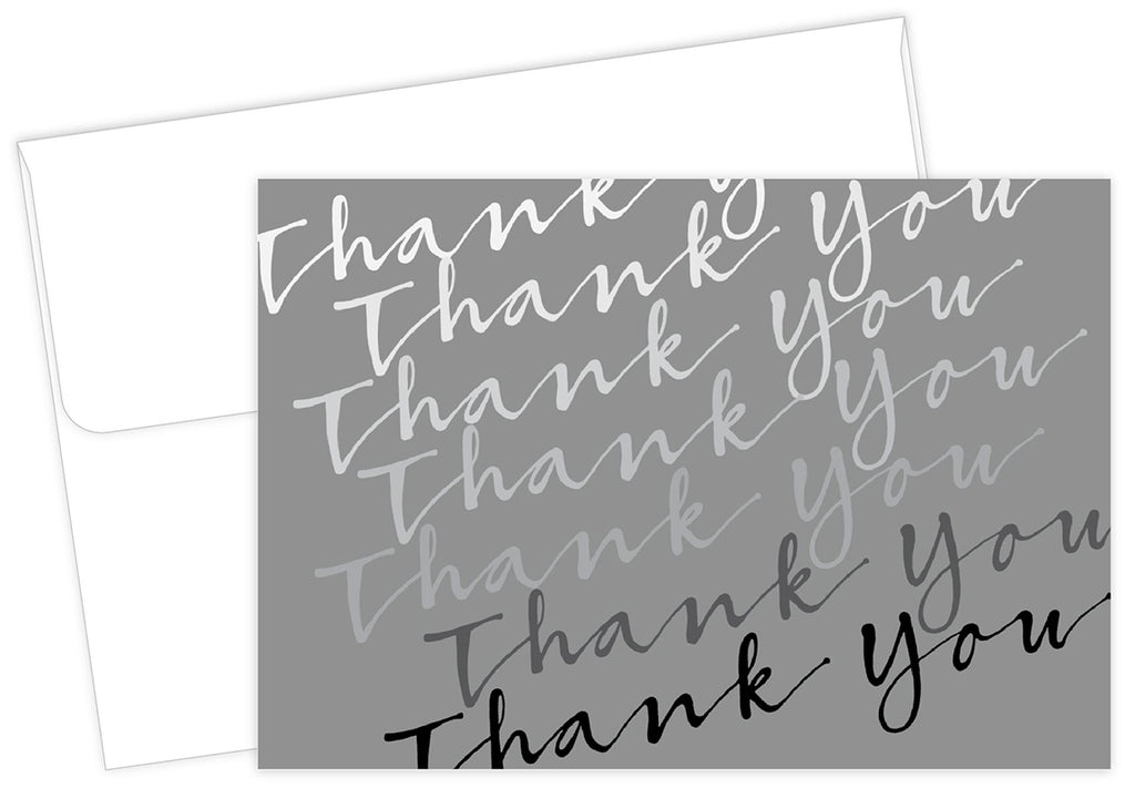 Silver Cursive Thank You Card Sets - 50 Cards