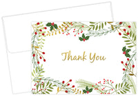Merry Twigs & Holly Christmas Thank You Card Sets - 50 Cards
