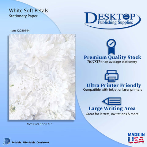 White Soft Petals - Floral Stationery - 65 lb Text