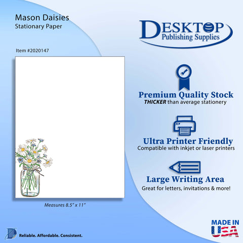 Mason Daisies - Floral Stationery - 65 lb Text