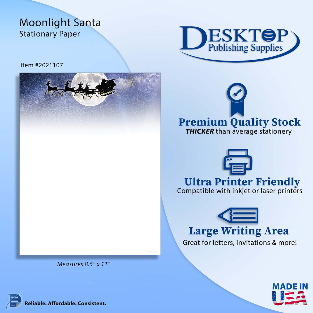 Moonlight Santa - Christmas Stationery - 60lb Text