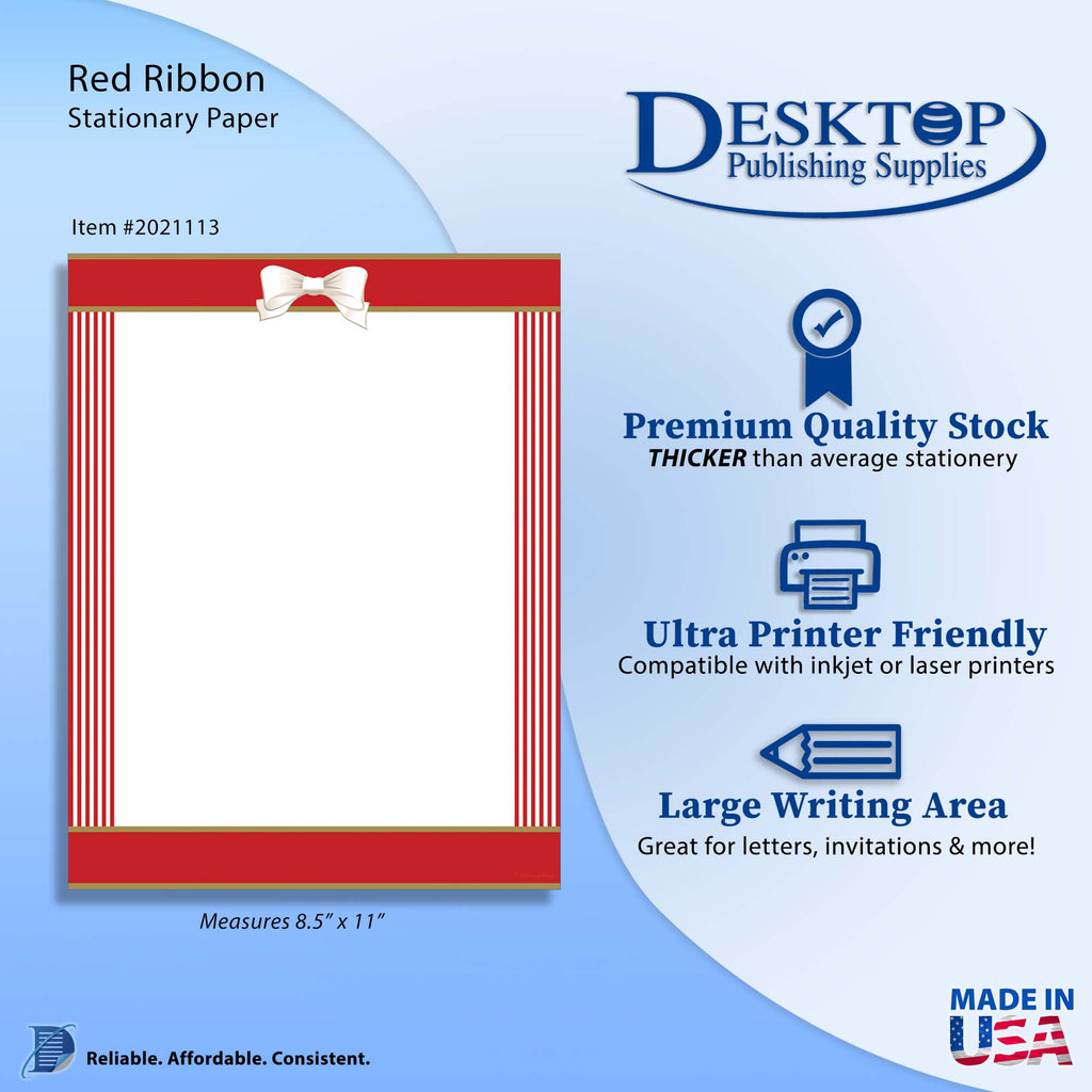 Red Ribbon - Holiday Stationery - 60lb Text